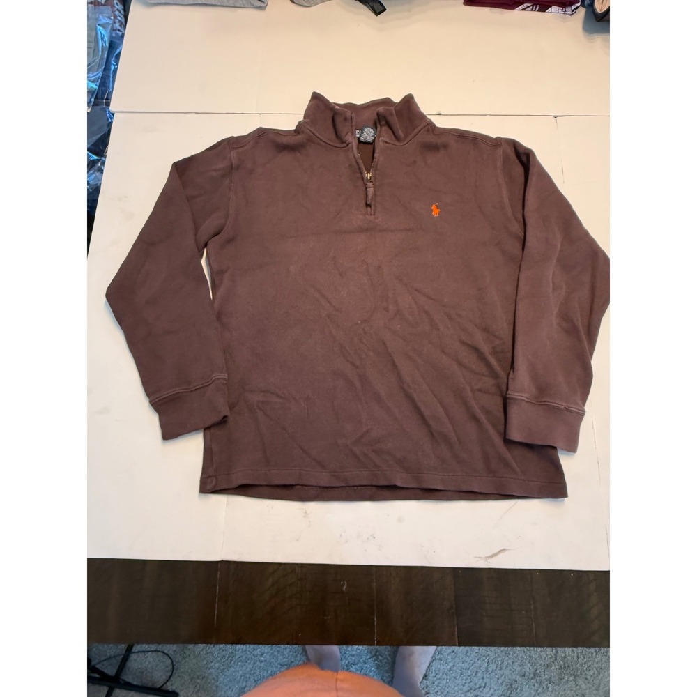 Polo Ralph Lauren Boys XL 20 Quarter Zip Pullover Brown Orange Pony Sweater